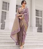 Lavender silk blend saree with blouse