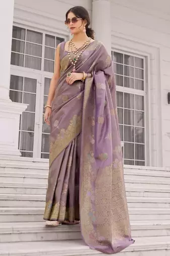 Lavender silk blend saree with blouse