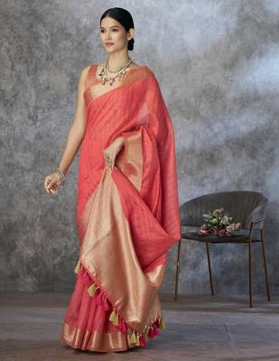 Peach cotton silk saree with blouse 2
