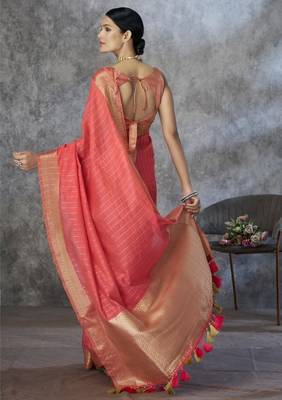 Peach cotton silk saree with blouse 3