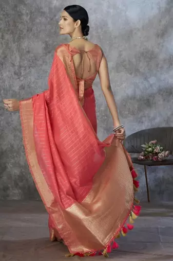 Peach cotton silk saree with blouse