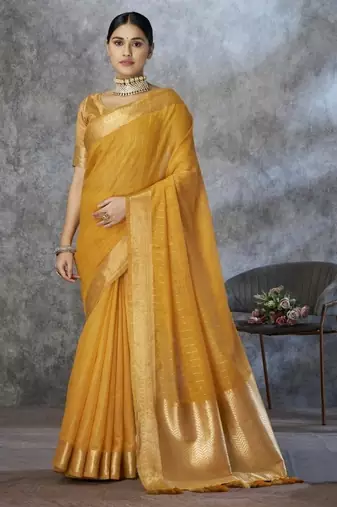 Yellow cotton silk saree with blouse