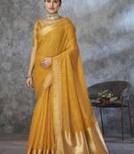 Yellow cotton silk saree with blouse