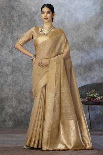 Beige cotton silk saree with blouse