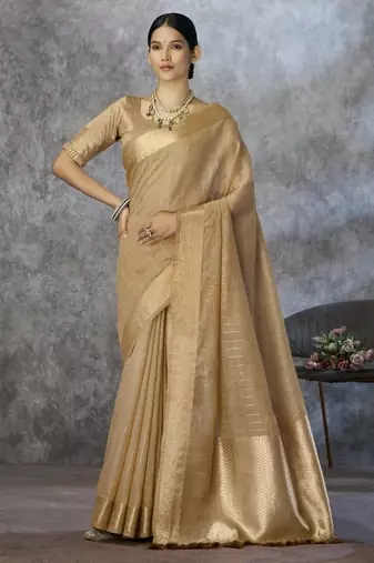 Beige cotton silk saree with blouse