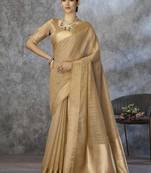 Beige cotton silk saree with blouse