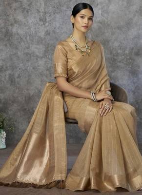 Beige cotton silk saree with blouse 2