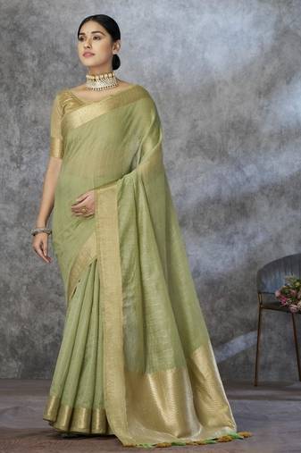 Pista cotton silk saree with blouse