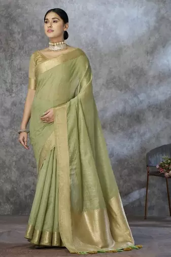 Pista cotton silk saree with blouse