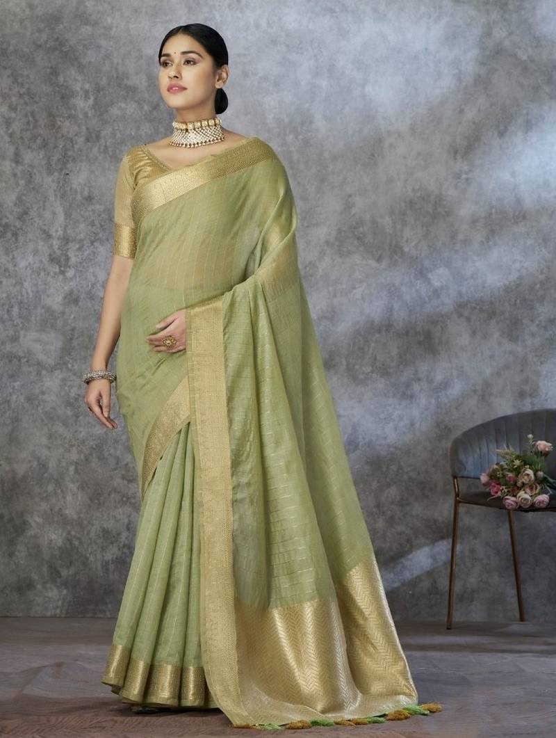 Pista cotton silk saree with blouse