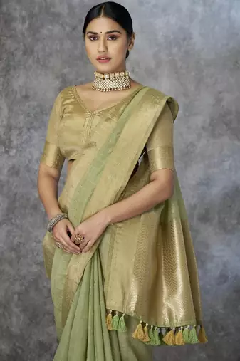 Pista cotton silk saree with blouse