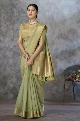 Pista cotton silk saree with blouse