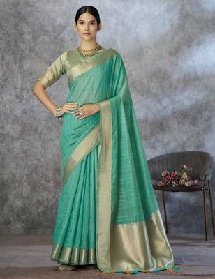Blue cotton silk saree with blouse 1