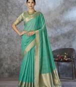 Blue cotton silk saree with blouse