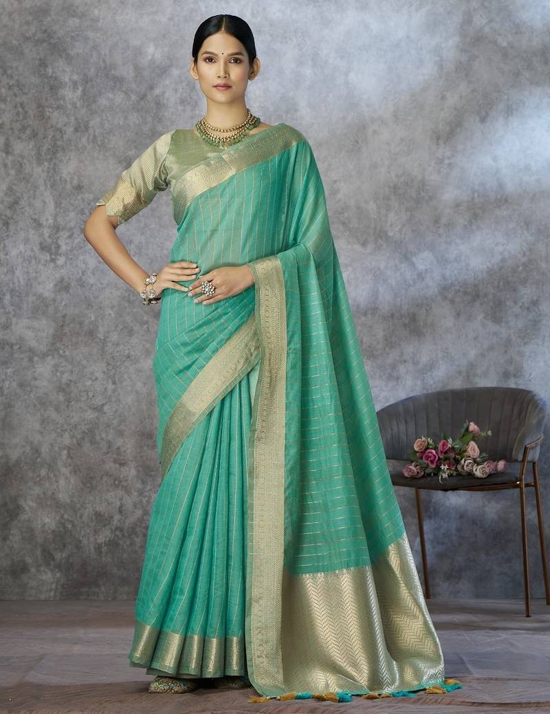 Blue cotton silk saree with blouse