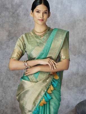 Blue cotton silk saree with blouse 2