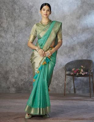 Blue cotton silk saree with blouse 3