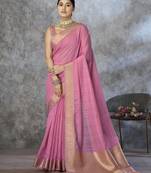 Pink cotton silk saree with blouse