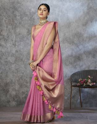 Pink cotton silk saree with blouse 2