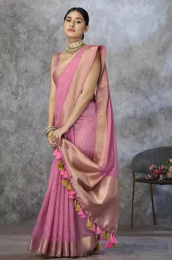 Pink cotton silk saree with blouse