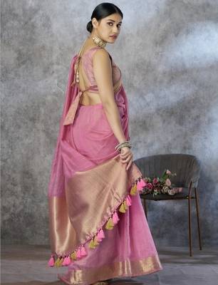 Pink cotton silk saree with blouse 3