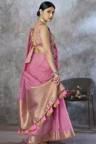 Pink cotton silk saree with blouse