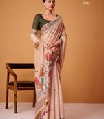 Peach cotton silk printed saree with blouse