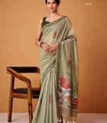 Mehendi cotton silk printed saree with blouse