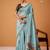 Blue cotton silk printed saree with blouse