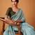 Blue cotton silk printed saree with blouse