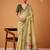 Olive cotton silk printed saree with blouse