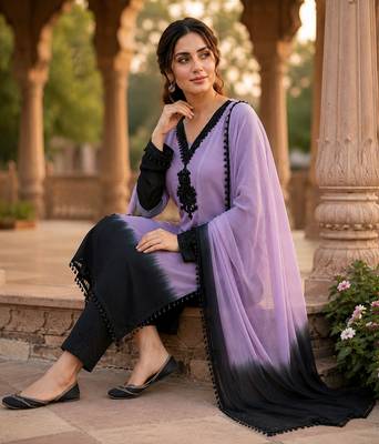 Women Ombre Dyed Regular Beads and Stones Silk Crepe Kurta with Trousers Dupatta 1