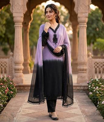 Women Ombre Dyed Regular Beads and Stones Silk Crepe Kurta with Trousers Dupatta 3