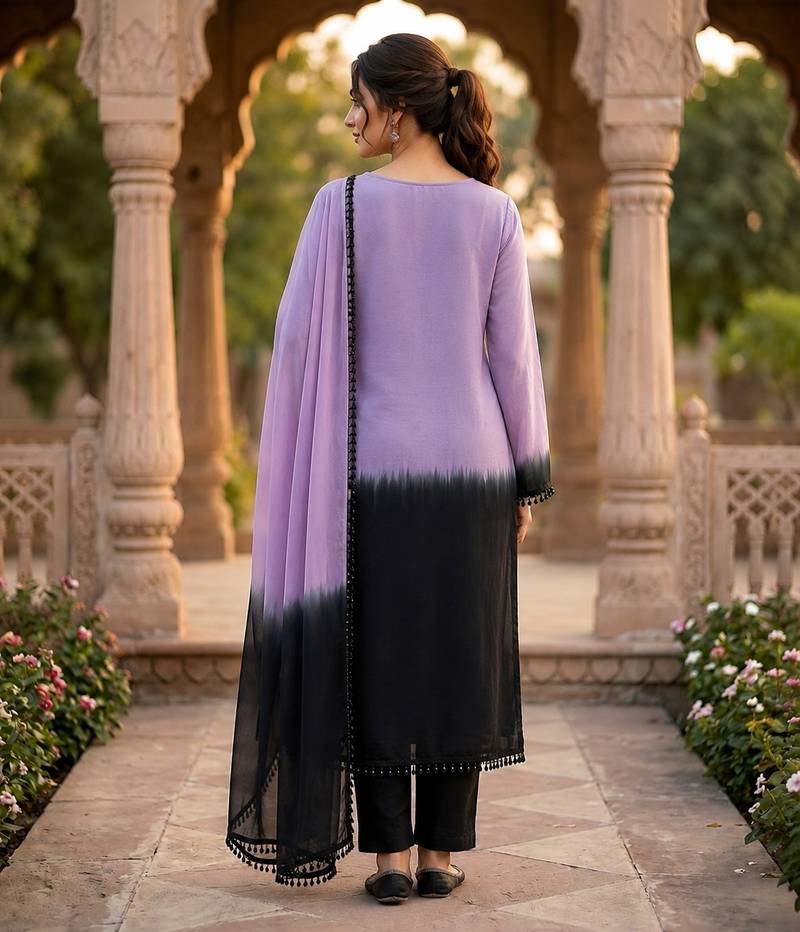 Women Ombre Dyed Regular Beads and Stones Silk Crepe Kurta with Trousers Dupatta