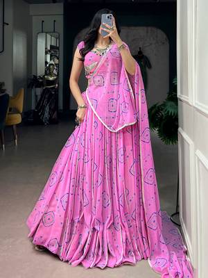 Regal Baby Pink Bandhej Printed Georgette Navratri Wear Lehenga Choli 1