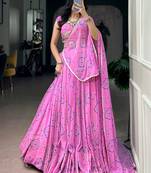 Regal Baby Pink Bandhej Printed Georgette Navratri Wear Lehenga Choli