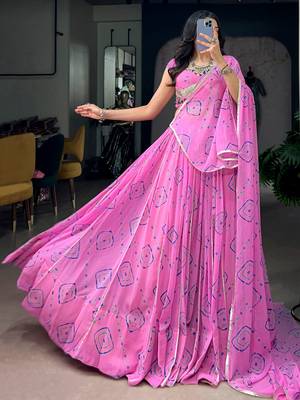 Regal Baby Pink Bandhej Printed Georgette Navratri Wear Lehenga Choli 2