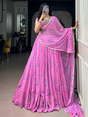Regal Baby Pink Bandhej Printed Georgette Navratri Wear Lehenga Choli 3