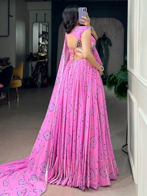 Regal Baby Pink Bandhej Printed Georgette Navratri Wear Lehenga Choli 4