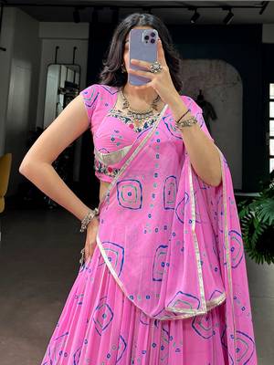 Regal Baby Pink Bandhej Printed Georgette Navratri Wear Lehenga Choli 5