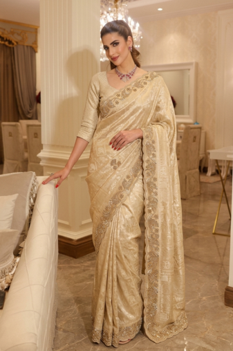 Beads Work Kanjiwaram Silk blend Saree