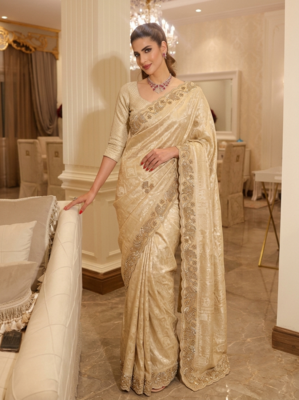 Beads Work Kanjiwaram Silk blend Saree 1