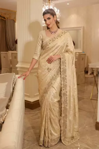 Beads Work Kanjiwaram Silk blend Saree