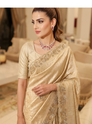 Beads Work Kanjiwaram Silk blend Saree 3