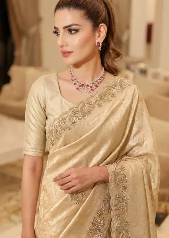 Beads Work Kanjiwaram Silk blend Saree