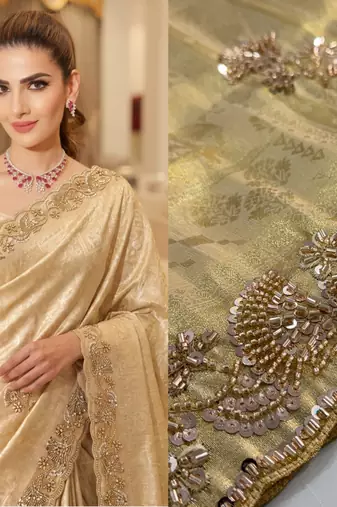 Beads Work Kanjiwaram Silk blend Saree
