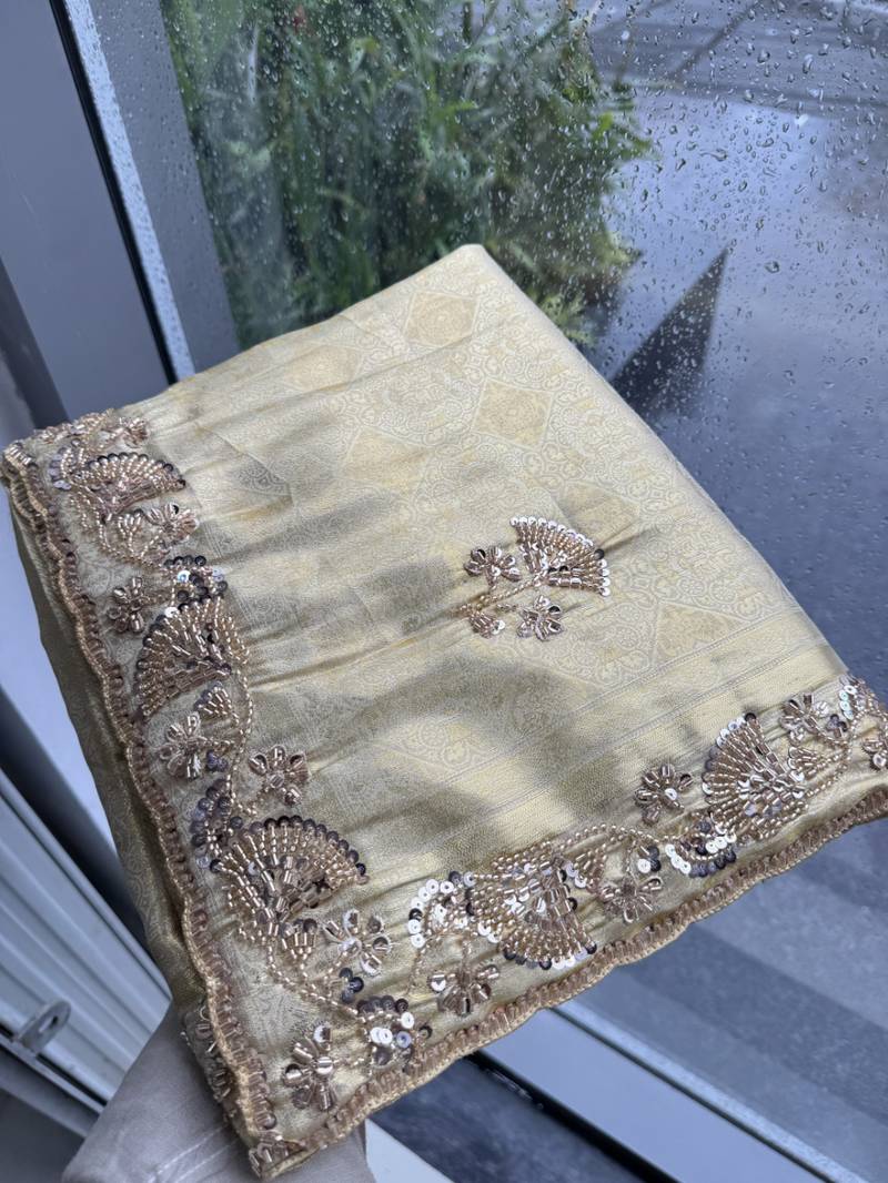 Beads Work Kanjiwaram Silk blend Saree