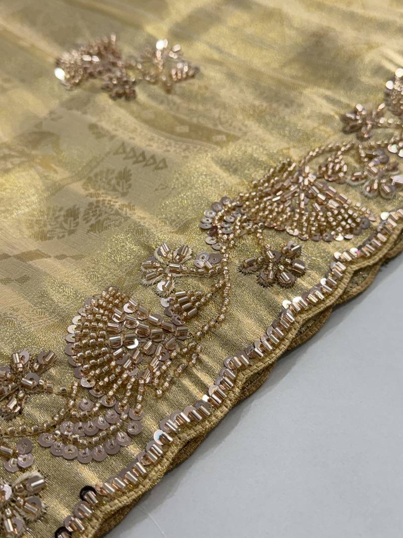 Beads Work Kanjiwaram Silk blend Saree