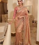 Pink clr Beads work kanjiwaram silk blend saree