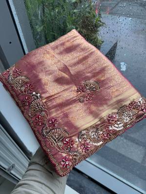 Pink clr Beads work kanjiwaram silk blend saree 4